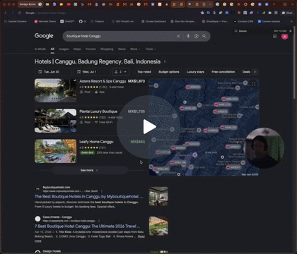 Brent recording a 2 minute search leak check, screen share with Google results