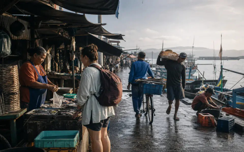 A traveller buying from a local coastal business